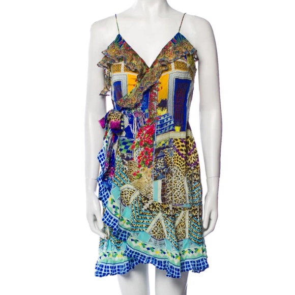 Vintage Camilla Silk Dress with Ruffles and Crystal Accents - Picture 2 of 6